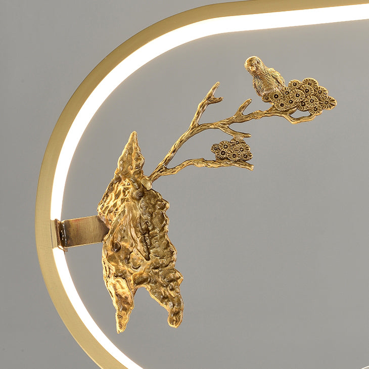 Traditionelle chinesische Vogelblumenpavillon Runde Silikon Messing LED Pendelleuchte für Wohnzimmer 