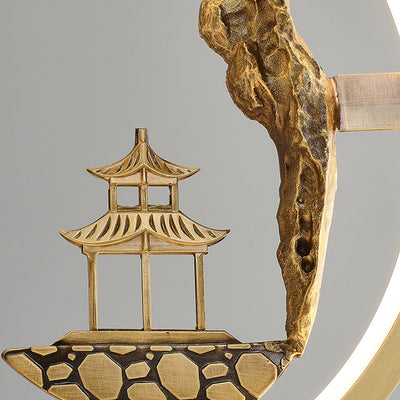 Lampe murale LED en laiton avec oiseau en jade de silicone pour pavillon rond ovale chinois traditionnel pour salon 