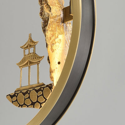 Lampe murale LED en laiton avec oiseau en jade de silicone pour pavillon rond ovale chinois traditionnel pour salon 