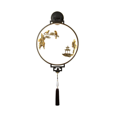 Lampe murale LED en laiton avec oiseau en jade de silicone pour pavillon rond ovale chinois traditionnel pour salon 