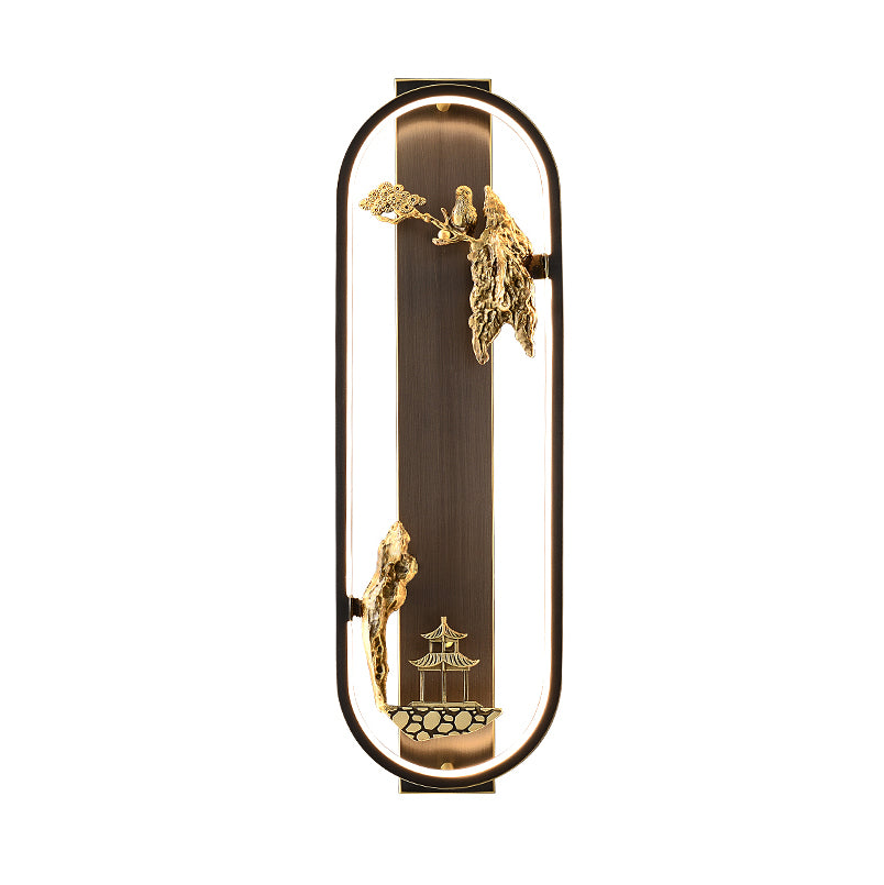 Lampe murale LED en laiton avec oiseau en jade de silicone pour pavillon rond ovale chinois traditionnel pour salon 