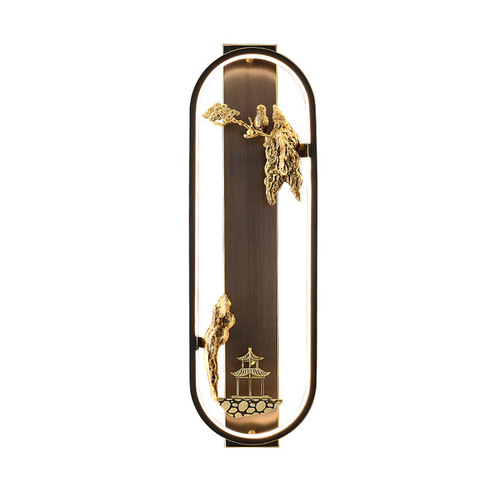 Lampe murale LED en laiton avec oiseau en jade de silicone pour pavillon rond ovale chinois traditionnel pour salon 