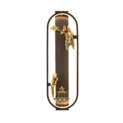 Lampe murale LED en laiton avec oiseau en jade de silicone pour pavillon rond ovale chinois traditionnel pour salon 