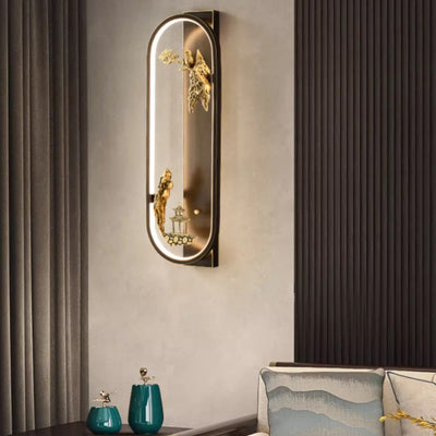 Lampe murale LED en laiton avec oiseau en jade de silicone pour pavillon rond ovale chinois traditionnel pour salon 