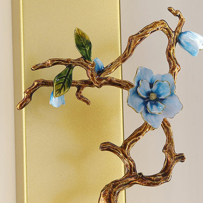 Applique Murale LED en Fer et Aluminium en Forme de Rectangle Chinois Traditionnel avec Feuilles et Vase Rond pour Chambre 