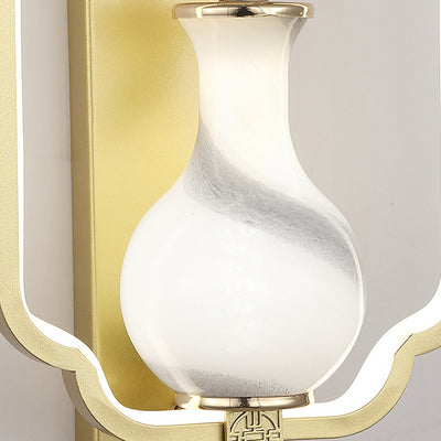 Applique Murale LED en Fer et Aluminium en Forme de Rectangle Chinois Traditionnel avec Feuilles et Vase Rond pour Chambre 