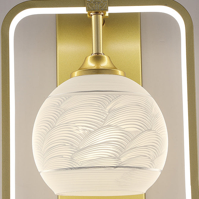 Applique Murale LED en Fer et Aluminium en Forme de Rectangle Chinois Traditionnel avec Feuilles et Vase Rond pour Chambre 