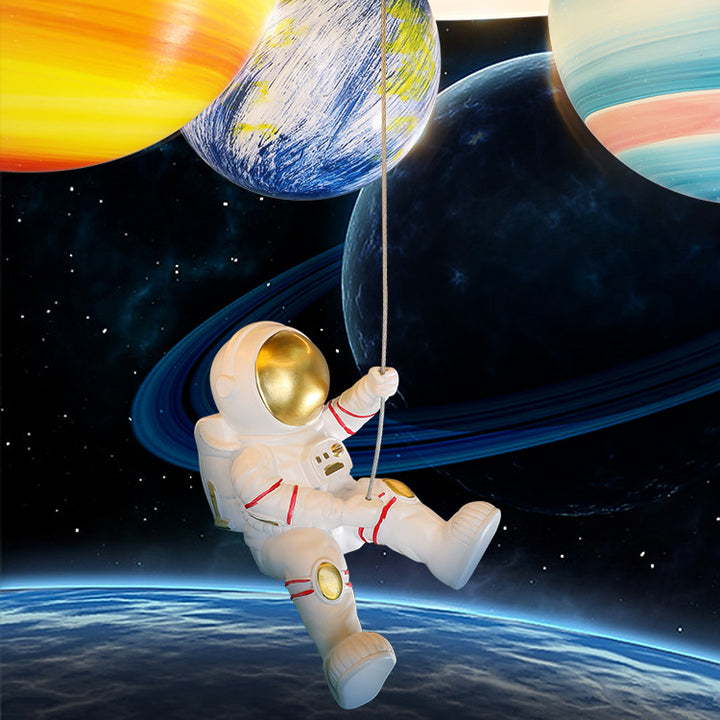 Moderne Art Deco Kinderplanet Astronaut Runde Acrylharz Eisen LED Deckenleuchte für Schlafzimmer 