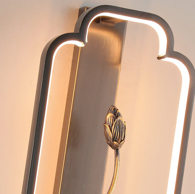 Lampe murale LED en bronze et bois avec poisson en rectangle de lotus chinois traditionnel pour salon 