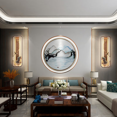 Lampe murale LED en bronze et bois avec poisson en rectangle de lotus chinois traditionnel pour salon 