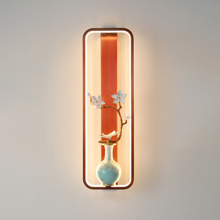 Traditional Chinese Orchid Leaf Rectangle Zinc Alloy Copper LED Wall Sconce Lamp For Living Room