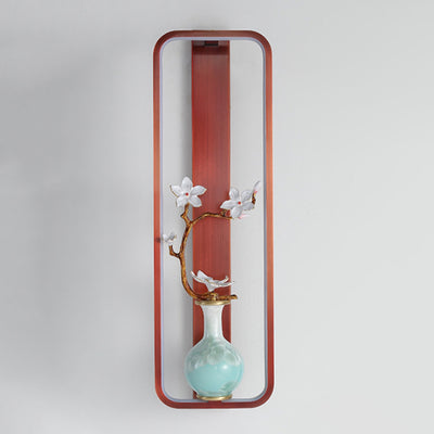 Traditionelle chinesische Orchideenblatt-Rechteck-Zinklegierung-Kupfer-LED-Wandleuchte für Wohnzimmer 