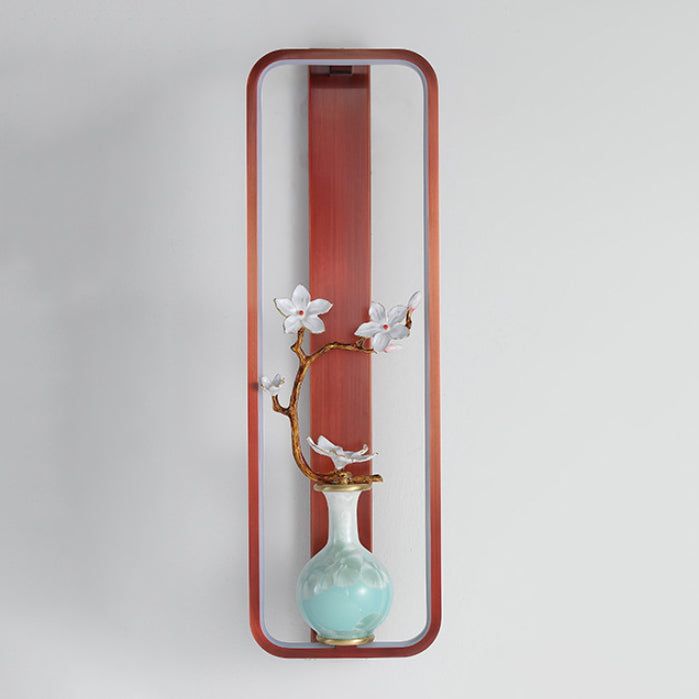 Traditionelle chinesische Orchideenblatt-Rechteck-Zinklegierung-Kupfer-LED-Wandleuchte für Wohnzimmer 