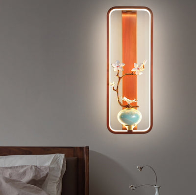 Traditionelle chinesische Orchideenblatt-Rechteck-Zinklegierung-Kupfer-LED-Wandleuchte für Wohnzimmer 
