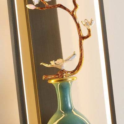 Traditionelle chinesische Orchideenblatt-Rechteck-Zinklegierung-Kupfer-LED-Wandleuchte für Wohnzimmer 
