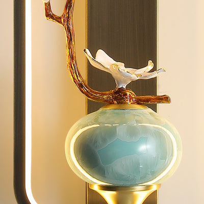Traditionelle chinesische Orchideenblatt-Rechteck-Zinklegierung-Kupfer-LED-Wandleuchte für Wohnzimmer 