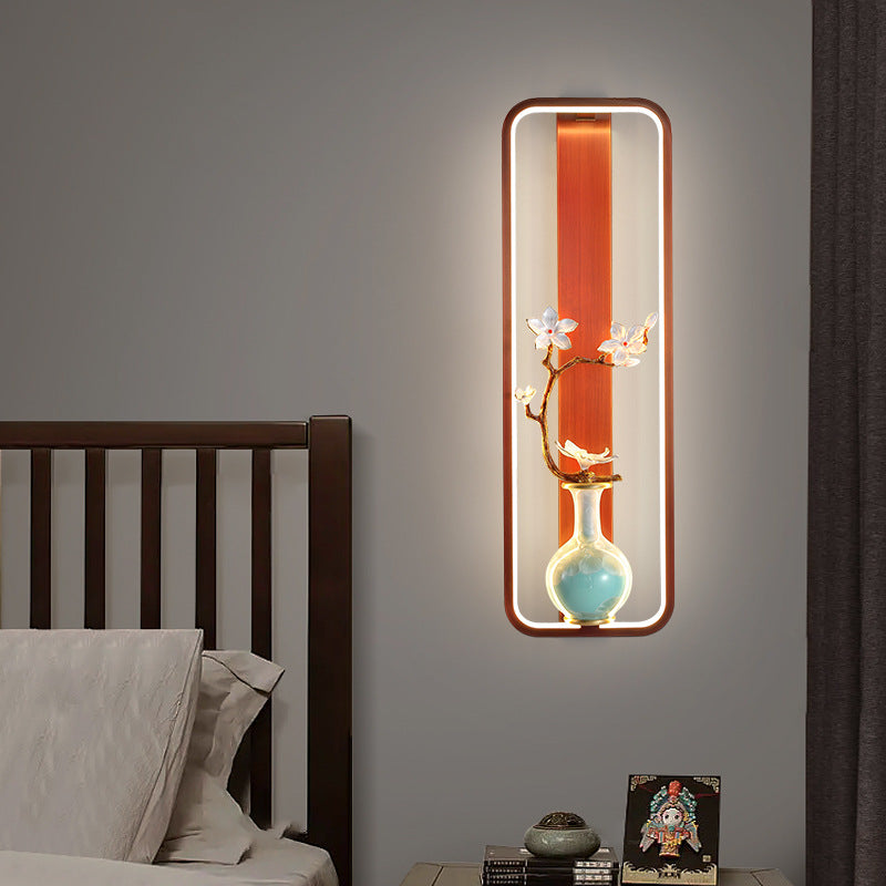 Traditionelle chinesische Orchideenblatt-Rechteck-Zinklegierung-Kupfer-LED-Wandleuchte für Wohnzimmer 