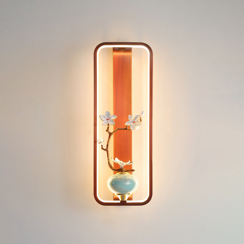 Traditionelle chinesische Orchideenblatt-Rechteck-Zinklegierung-Kupfer-LED-Wandleuchte für Wohnzimmer 
