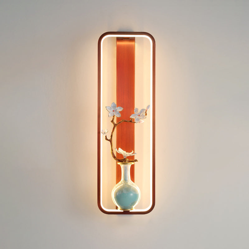 Traditionelle chinesische Orchideenblatt-Rechteck-Zinklegierung-Kupfer-LED-Wandleuchte für Wohnzimmer 
