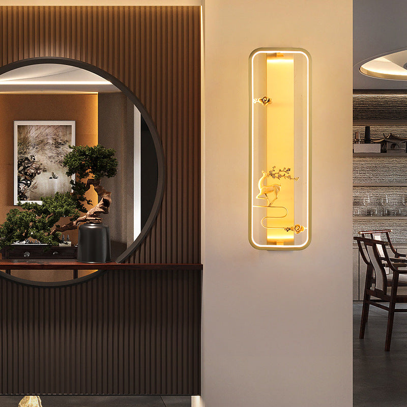 Traditionelle chinesische Hirschplatzglasjade Kupfer LED Wandleuchte für Wohnzimmer 