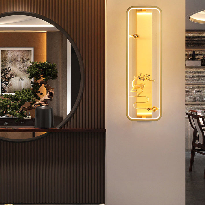 Traditionelle chinesische Hirschplatzglasjade Kupfer LED Wandleuchte für Wohnzimmer 