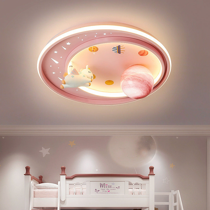 Moderne Art Deco Kinder Einhorn Planet Runde Acryl Eisen LED Deckenleuchte für Schlafzimmer 