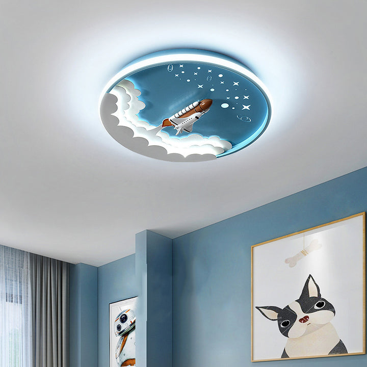 Luz de techo LED empotrada de silicona redonda con diseño moderno Art Deco de unicornio y cohete para habitación infantil en la sala de estar 