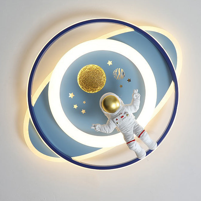 Luz de techo LED de montaje empotrado ovalada de acrílico y hierro con diseño moderno Art Deco para niños, astronautas y aviones de dibujos animados para sala de estar 