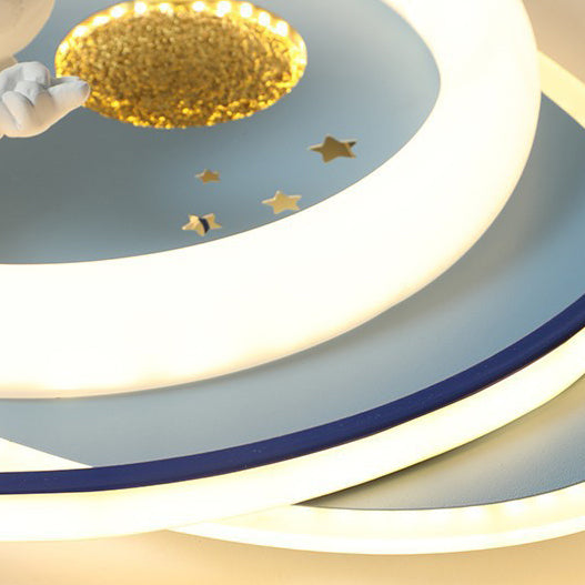 Luz de techo LED de montaje empotrado ovalada de acrílico y hierro con diseño moderno Art Deco para niños, astronautas y aviones de dibujos animados para sala de estar 