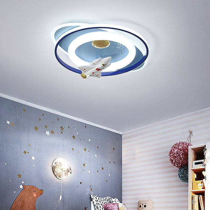 Luz de techo LED de montaje empotrado ovalada de acrílico y hierro con diseño moderno Art Deco para niños, astronautas y aviones de dibujos animados para sala de estar 