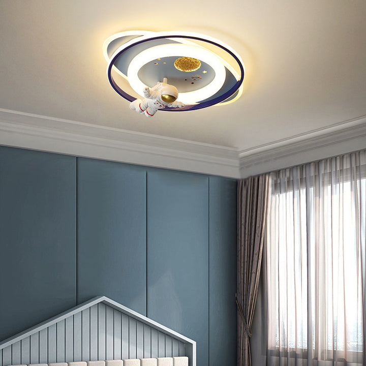 Luz de techo LED de montaje empotrado ovalada de acrílico y hierro con diseño moderno Art Deco para niños, astronautas y aviones de dibujos animados para sala de estar 
