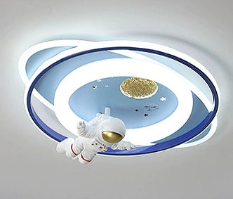 Luz de techo LED de montaje empotrado ovalada de acrílico y hierro con diseño moderno Art Deco para niños, astronautas y aviones de dibujos animados para sala de estar 
