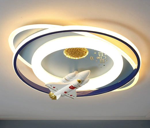 Luz de techo LED de montaje empotrado ovalada de acrílico y hierro con diseño moderno Art Deco para niños, astronautas y aviones de dibujos animados para sala de estar 