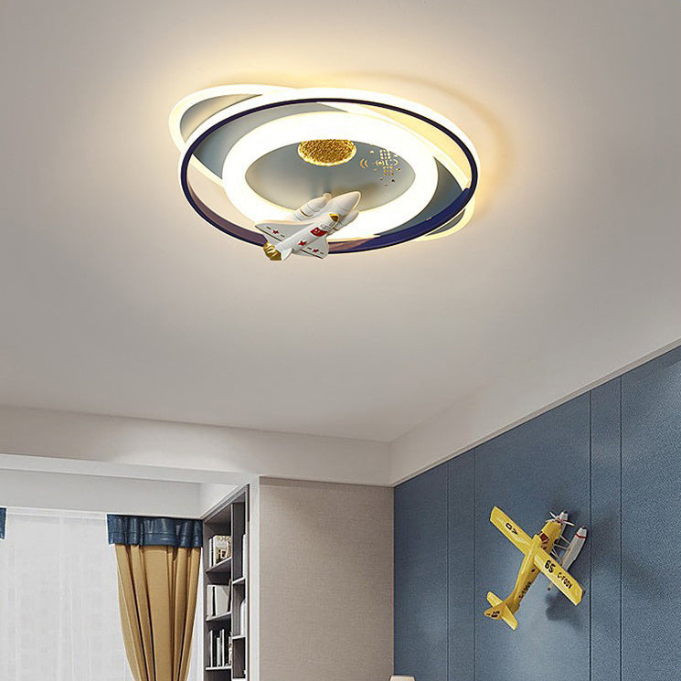 Luz de techo LED de montaje empotrado ovalada de acrílico y hierro con diseño moderno Art Deco para niños, astronautas y aviones de dibujos animados para sala de estar 