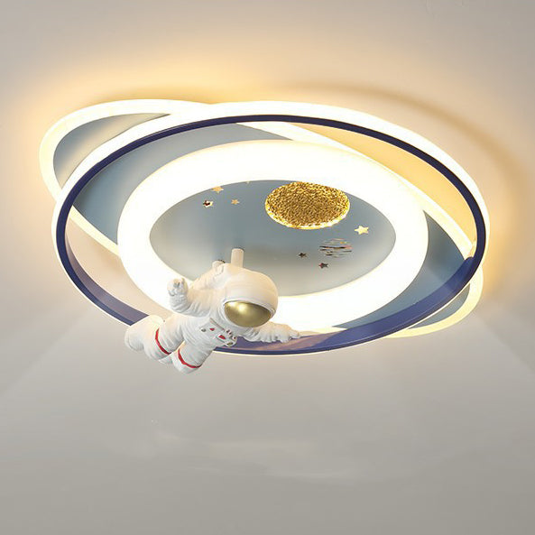 Luz de techo LED de montaje empotrado ovalada de acrílico y hierro con diseño moderno Art Deco para niños, astronautas y aviones de dibujos animados para sala de estar 