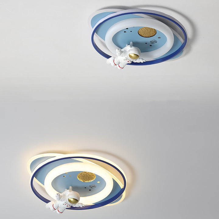 Luz de techo LED de montaje empotrado ovalada de acrílico y hierro con diseño moderno Art Deco para niños, astronautas y aviones de dibujos animados para sala de estar 