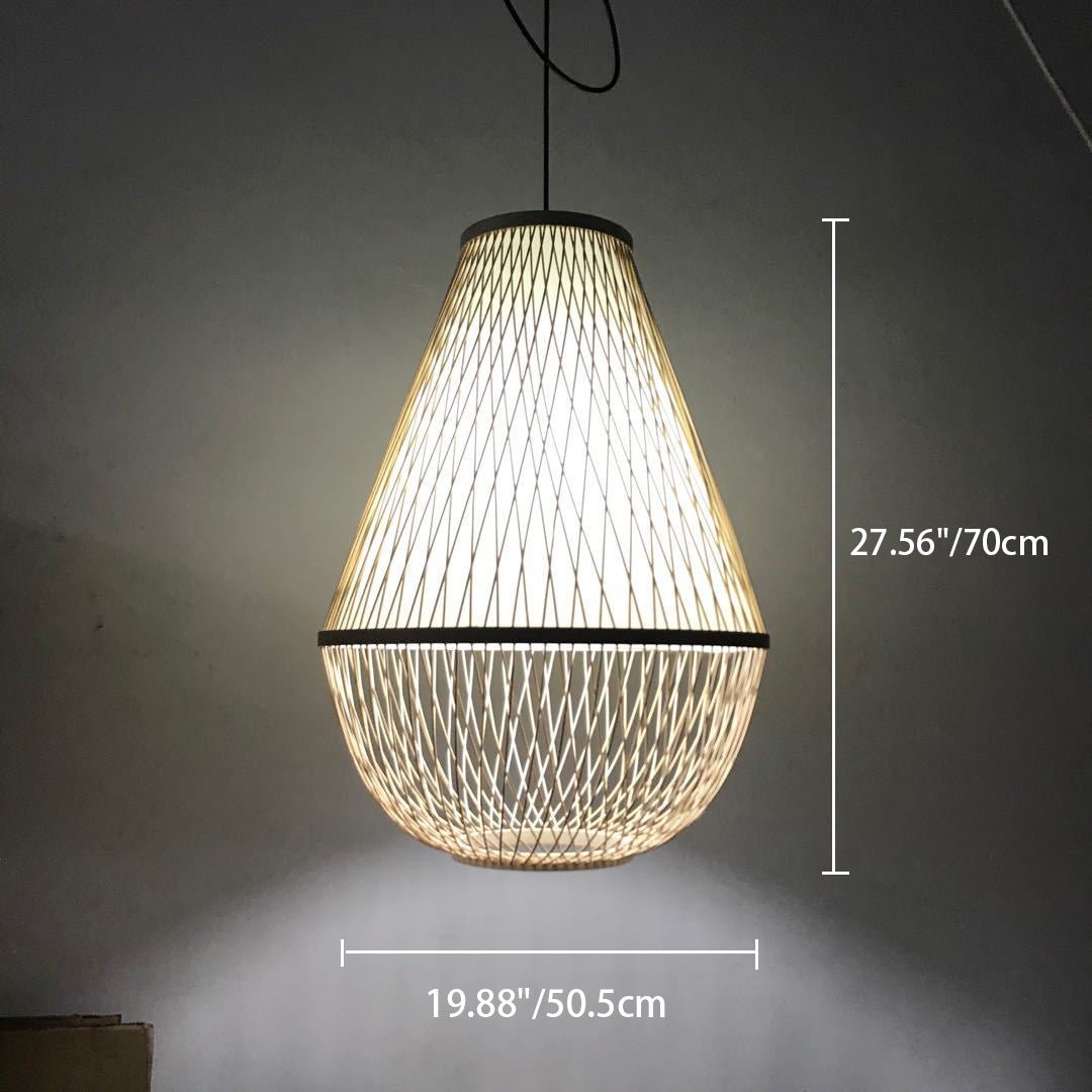 Traditionelle Vintage Runde Kegel Ausschnitt Bambus 1-Licht Pendelleuchte für Wohnzimmer 