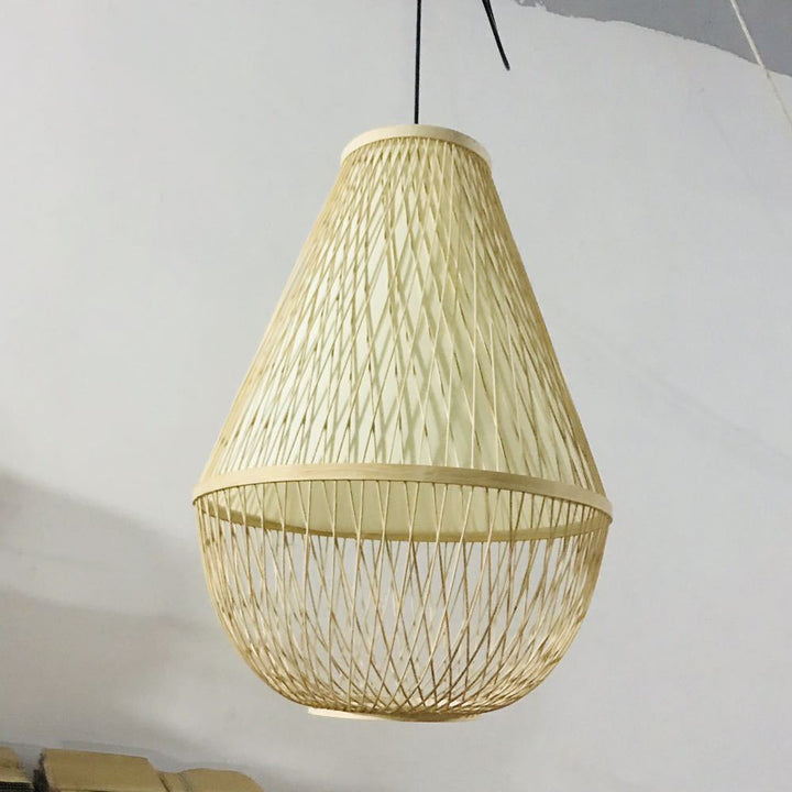 Traditionelle Vintage Runde Kegel Ausschnitt Bambus 1-Licht Pendelleuchte für Wohnzimmer 