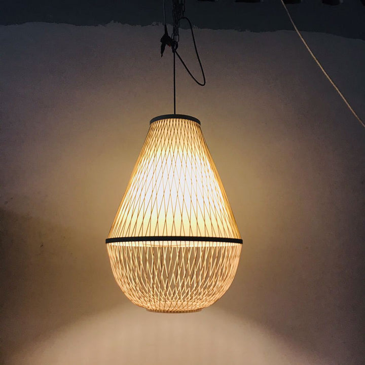 Traditionelle Vintage Runde Kegel Ausschnitt Bambus 1-Licht Pendelleuchte für Wohnzimmer 