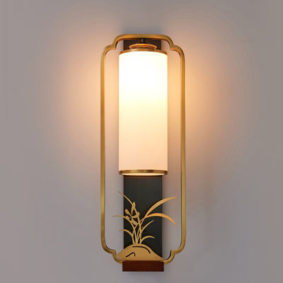 Traditionelle chinesische Zylinder Quadrat Blume Hirsch Glas Eisen 1-Licht Wandleuchte für Wohnzimmer 