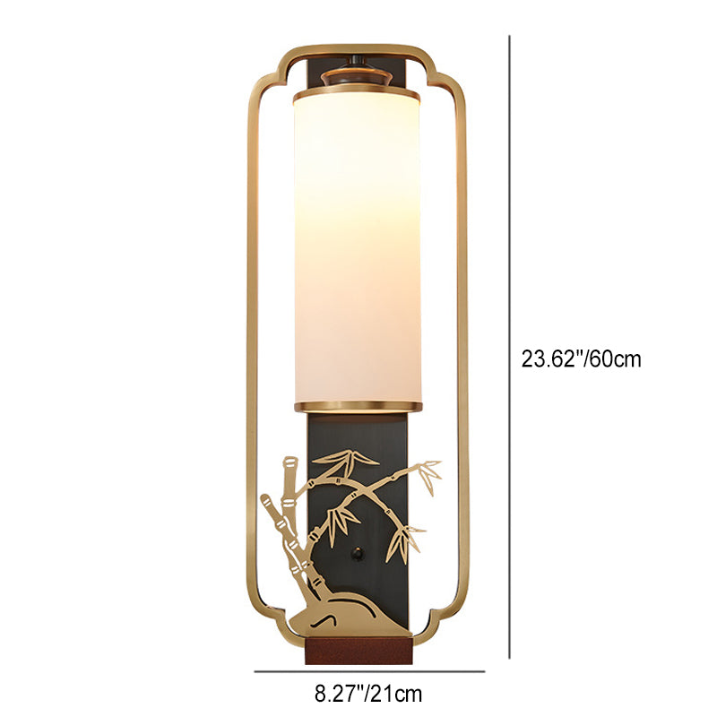 Traditionelle chinesische Zylinder Quadrat Blume Hirsch Glas Eisen 1-Licht Wandleuchte für Wohnzimmer 