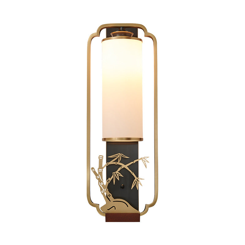 Traditionelle chinesische Zylinder Quadrat Blume Hirsch Glas Eisen 1-Licht Wandleuchte für Wohnzimmer 
