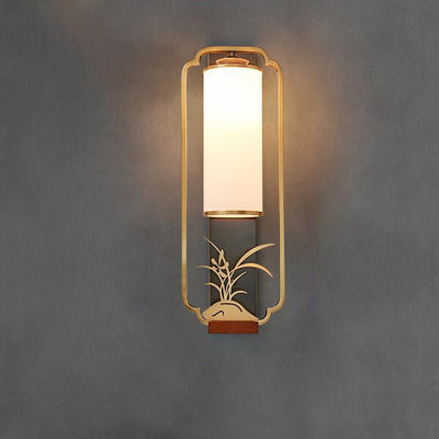 Traditionelle chinesische Zylinder Quadrat Blume Hirsch Glas Eisen 1-Licht Wandleuchte für Wohnzimmer 