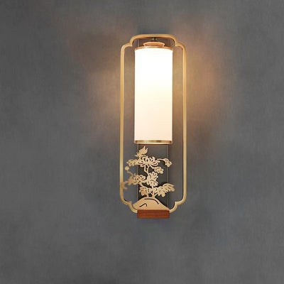 Traditionelle chinesische Zylinder Quadrat Blume Hirsch Glas Eisen 1-Licht Wandleuchte für Wohnzimmer 