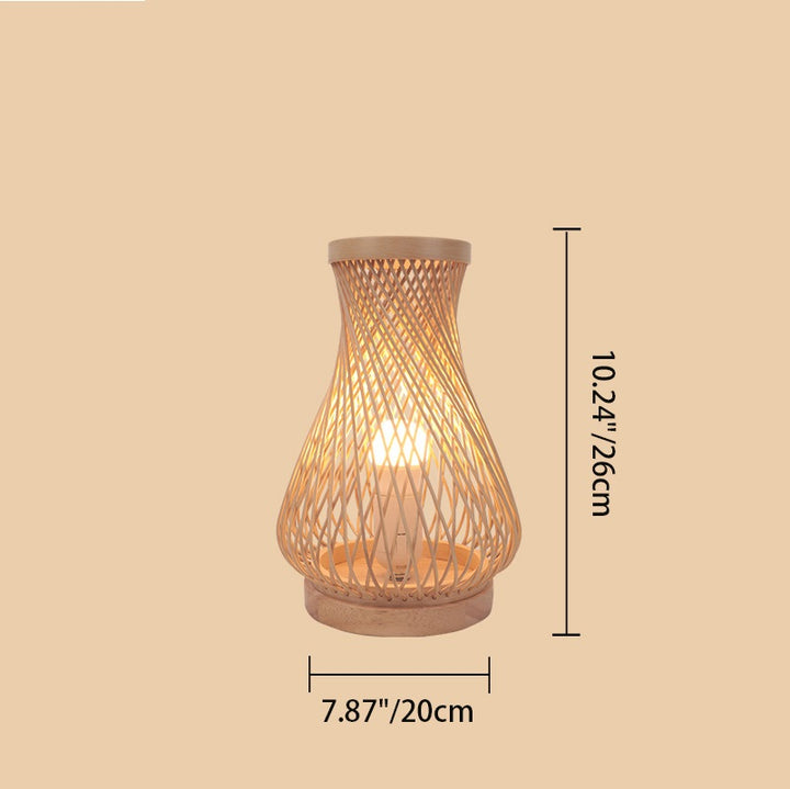 Lampe de table traditionnelle japonaise à une lumière avec petit abat-jour rond en bambou ajouré pour chambre à coucher 