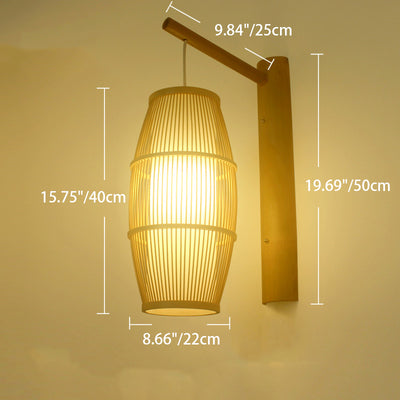 Lanterne chinoise traditionnelle cylindre demi-rond en bois de bambou 1-lumière applique murale pour salon 