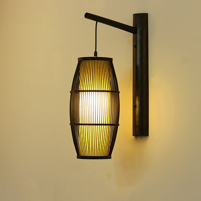 Lanterne chinoise traditionnelle cylindre demi-rond en bois de bambou 1-lumière applique murale pour salon 