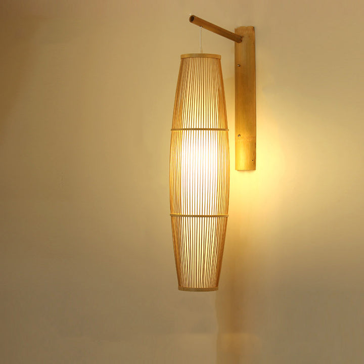 Lampe murale 1 lumière en PVC en bois rond cylindre chinois traditionnel pour salon 