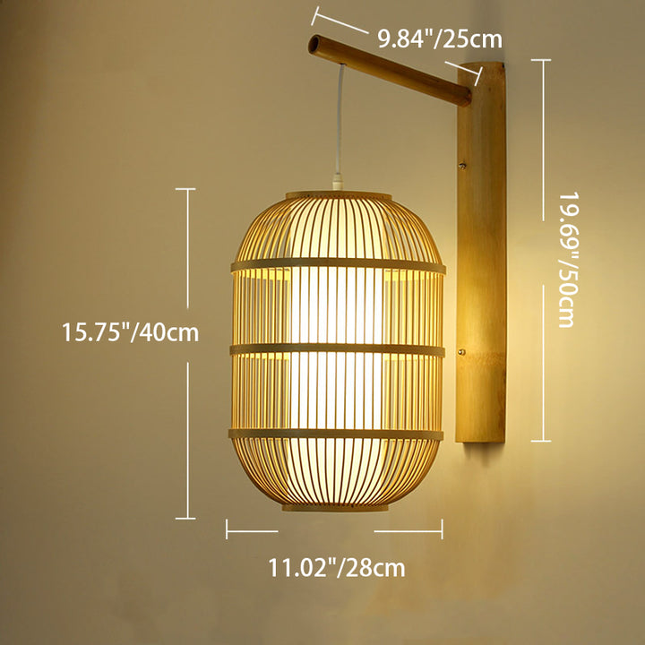 Lampe murale 1 lumière en PVC en bois rond cylindre chinois traditionnel pour salon 