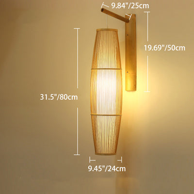Traditionelle chinesische zylindrische runde PVC-Holz 1-Licht Wandleuchte für Wohnzimmer 